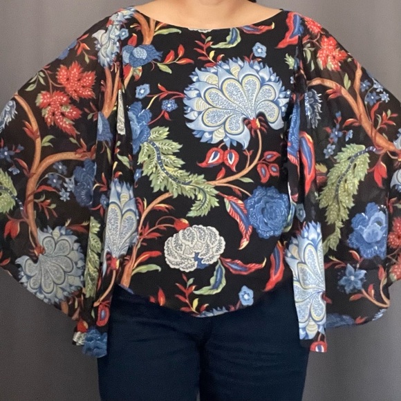 Alice +Olivia Floral Blouse bell sleeves see measurements - Picture 1 of 13